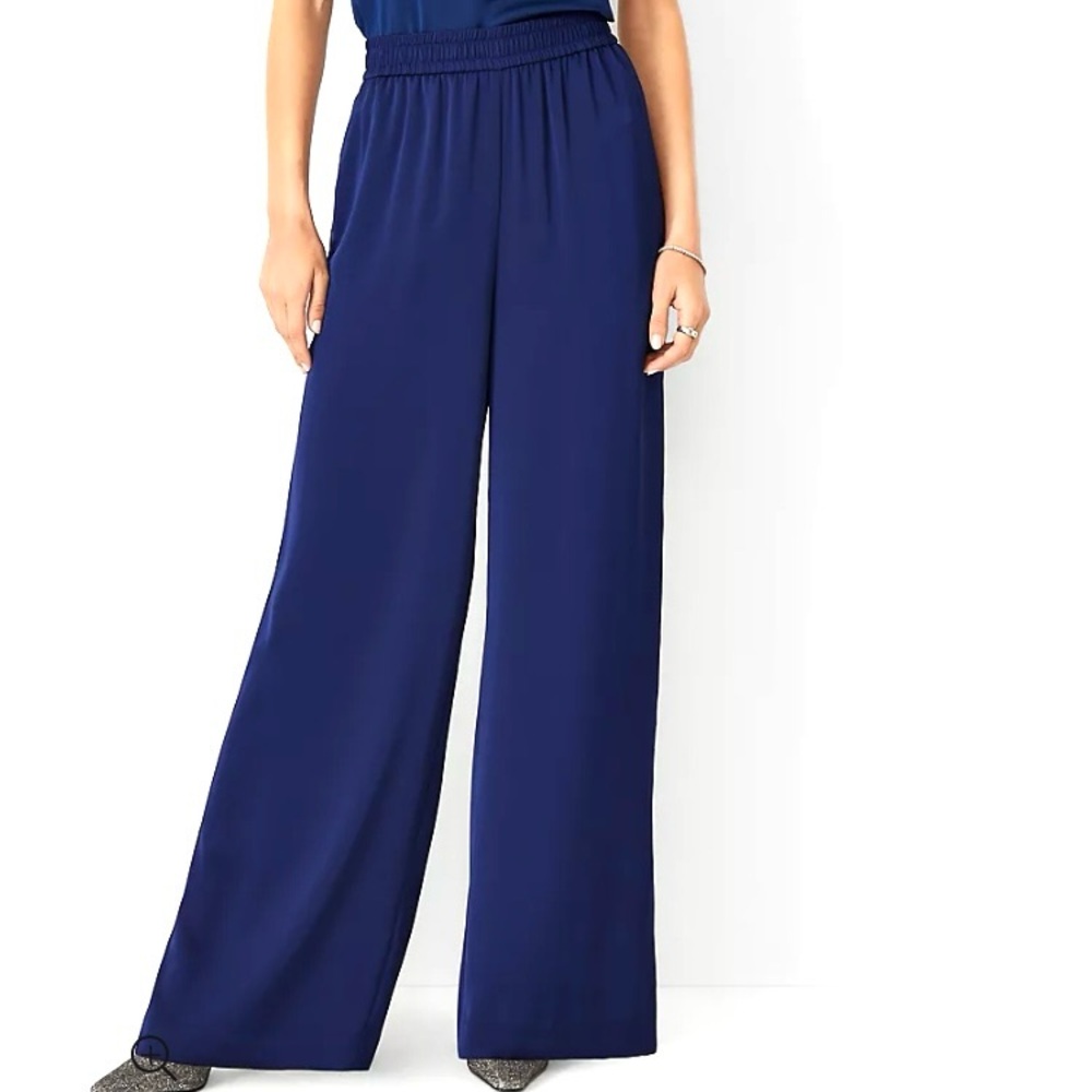 Ann Taylor Easy Wide Leg Pant in Satin Women’s Sz L Petite Pull On Elastic Waist